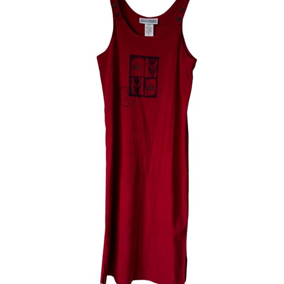 Vtg 90's Y2K Jessica Howard Maxi Jumper Pinafore Apron Sheath Dress NOS Red - Picture 1 of 16